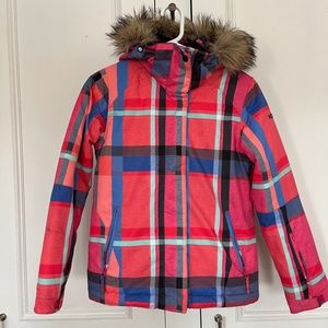 ROXY Girls Ski Coat Jacket Removable Fur Hood Parka Size L, 12
